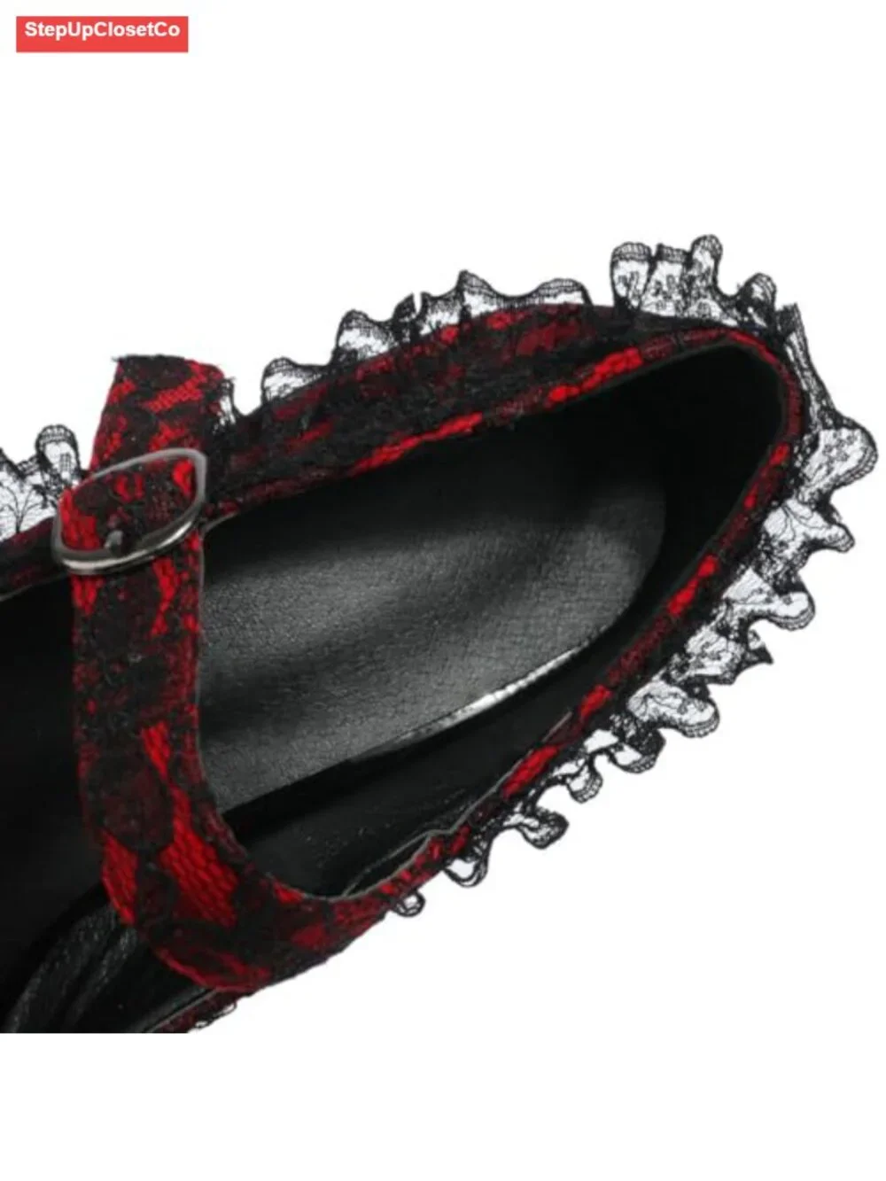 Goth Platform Mary Jane Heels Chunky High Heel Lace Flower Shoes Round Toe